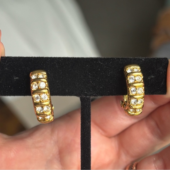 Swarovski Vintage Gold Huggie/Hoop Earrings - Picture 3 of 9